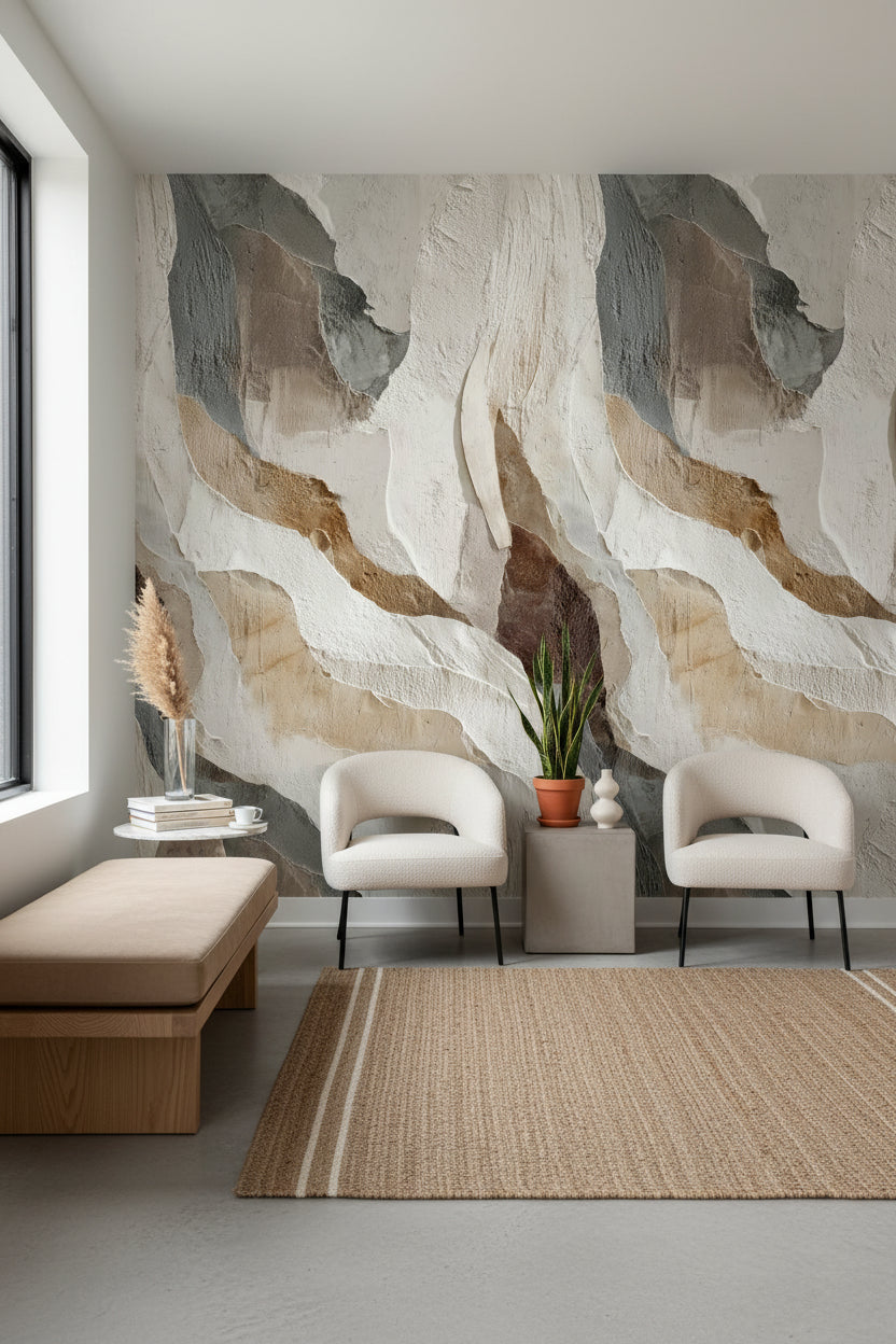 Neutral Beige Abstract Wave Pattern Wallpaper