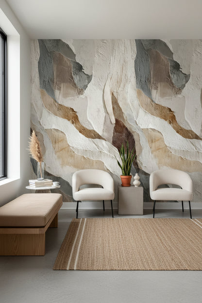 Neutral Beige Abstract Wave Pattern Wallpaper