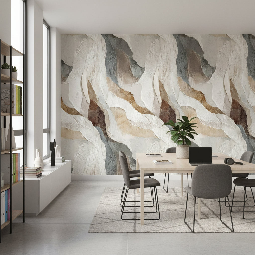 Neutral Beige Abstract Wave Pattern Wallpaper