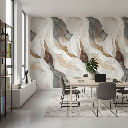 Neutral Beige Abstract Wave Pattern Wallpaper