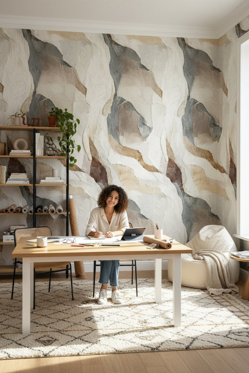 Neutral Beige Abstract Wave Pattern Wallpaper