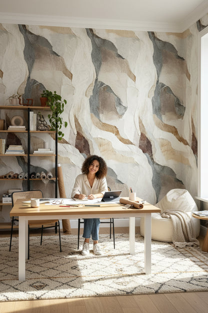 Neutral Beige Abstract Wave Pattern Wallpaper
