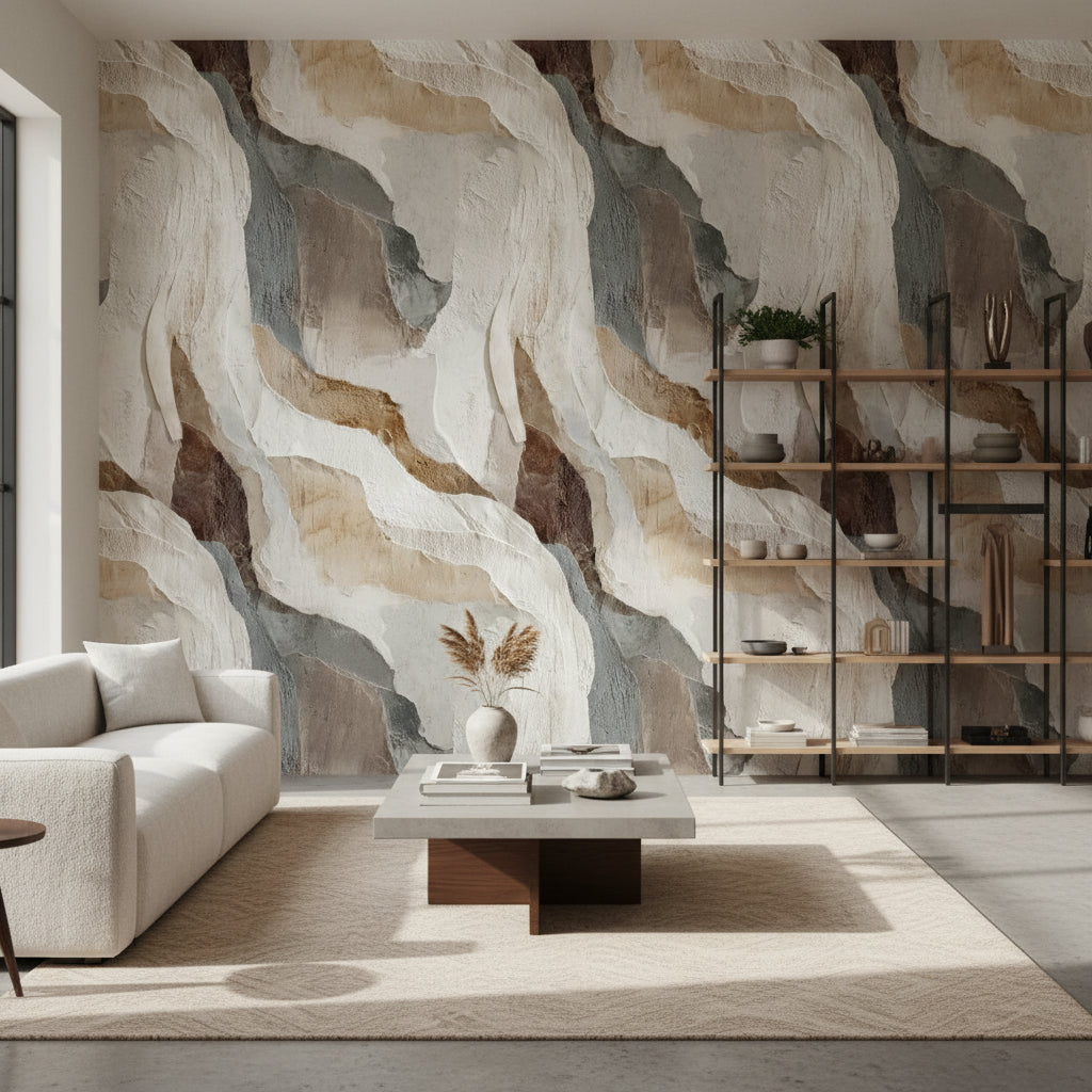 Neutral Beige Abstract Wave Pattern Wallpaper
