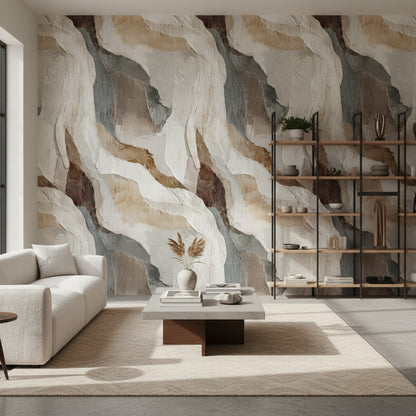 Neutral Beige Abstract Wave Pattern Wallpaper