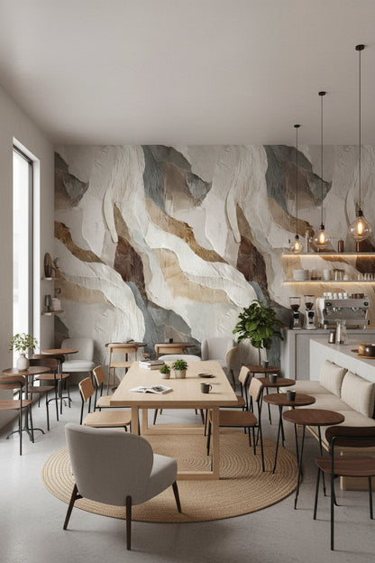 Neutral Beige Abstract Wave Pattern Wallpaper