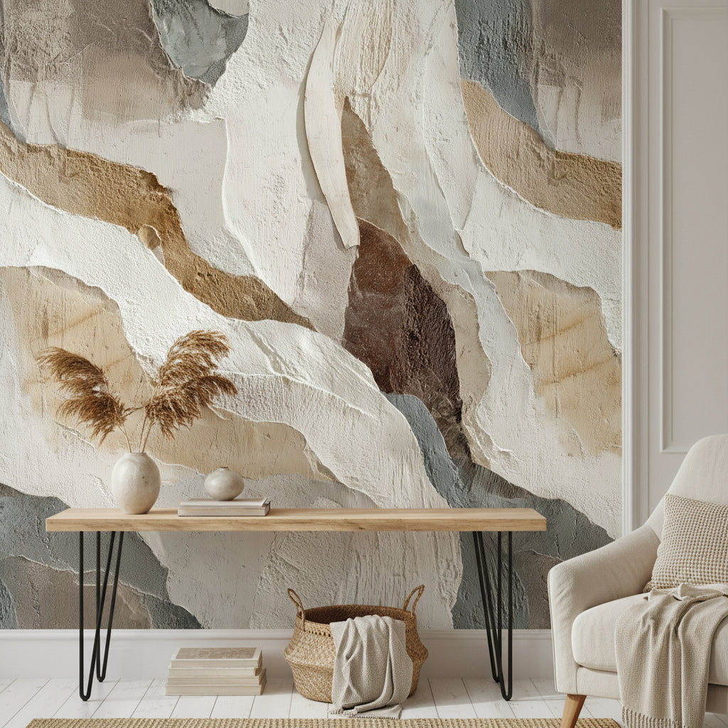 Neutral Beige Abstract Wave Pattern Wallpaper