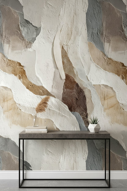 Neutral Beige Abstract Wave Pattern Wallpaper