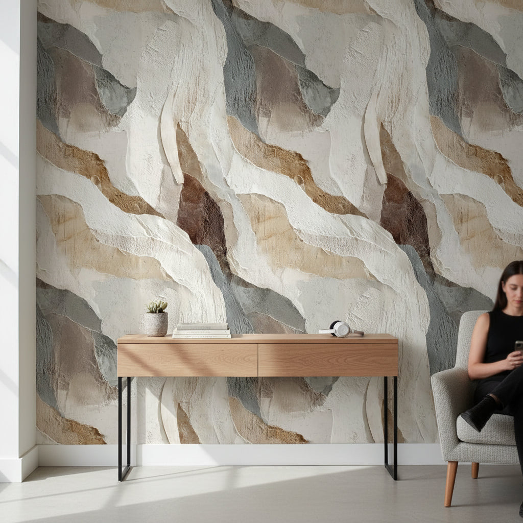 Neutral Beige Abstract Wave Pattern Wallpaper