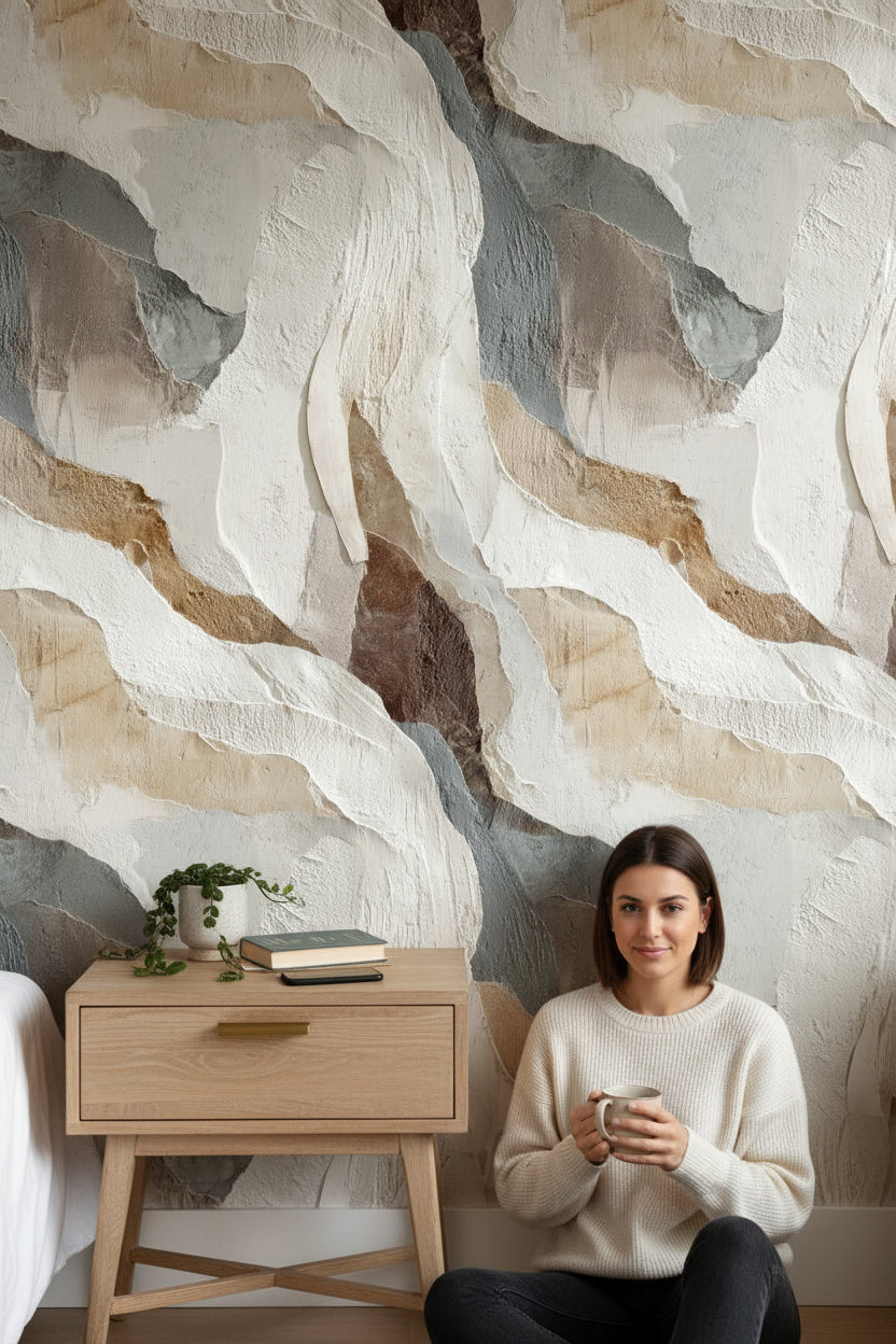 Neutral Beige Abstract Wave Pattern Wallpaper
