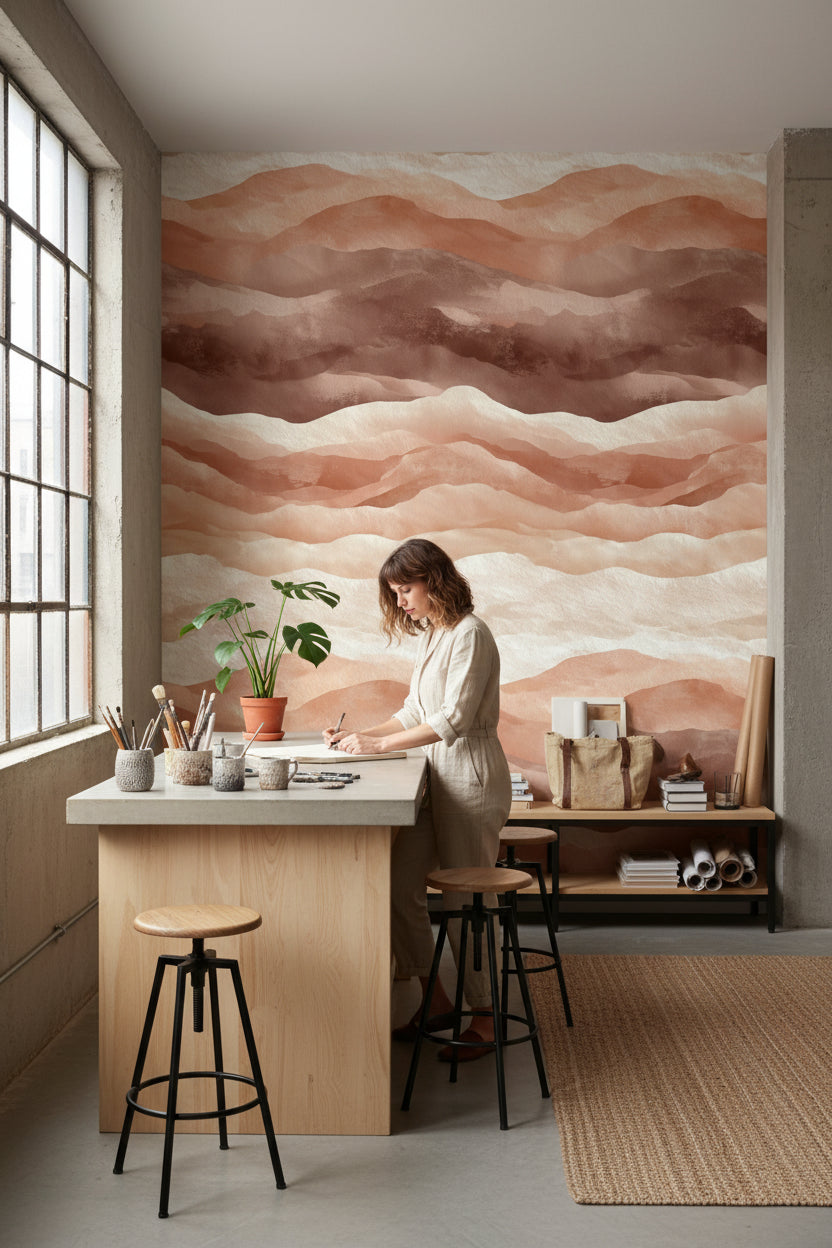 Terracotta and Cream Abstract Landscape Wallpaper