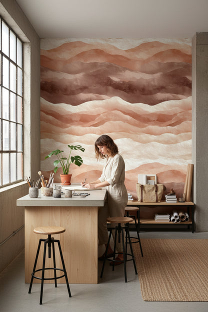 Terracotta and Cream Abstract Landscape Wallpaper