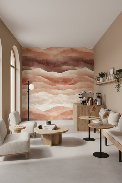 Terracotta and Cream Abstract Landscape Wallpaper