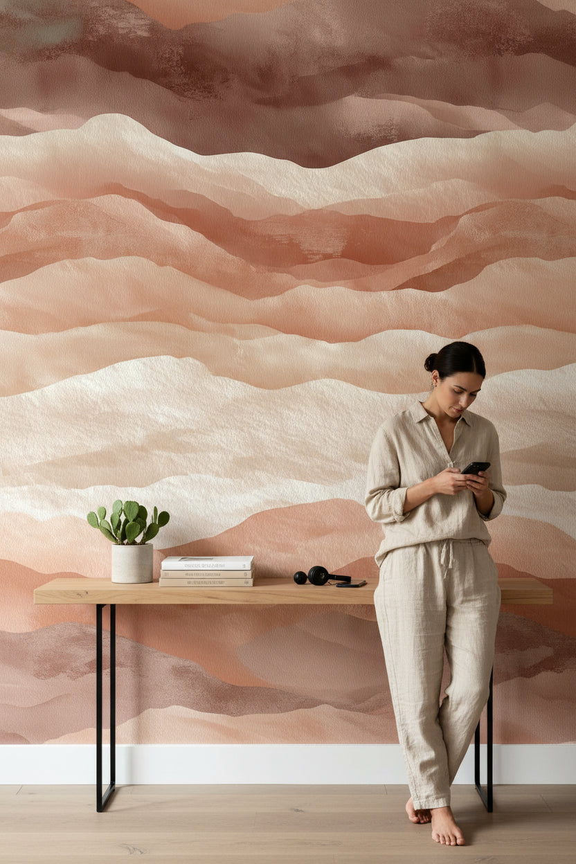 Terracotta and Cream Abstract Landscape Wallpaper