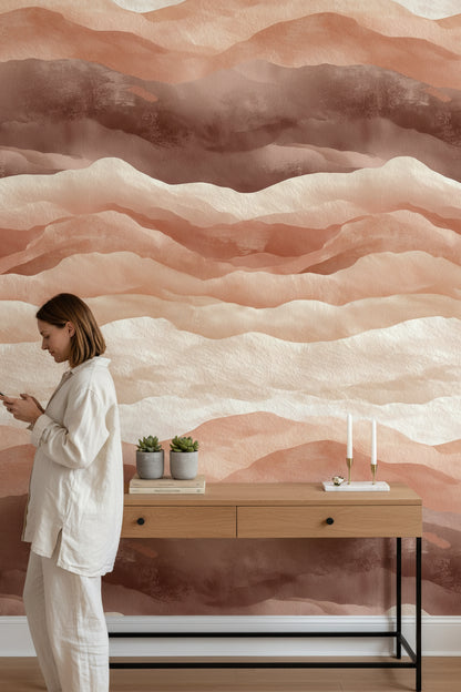 Terracotta and Cream Abstract Landscape Wallpaper