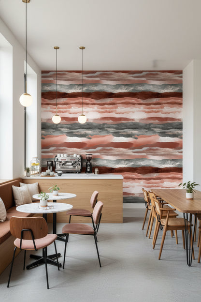 Warm Terracotta and Gray Abstract Stripe Wallpaper