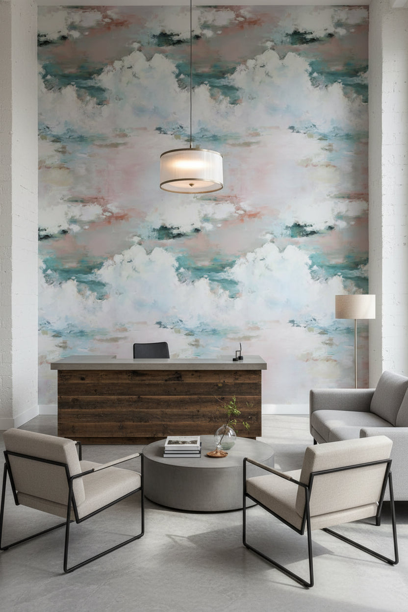 Soft Blue and Cream Cloudscape Wallpaper