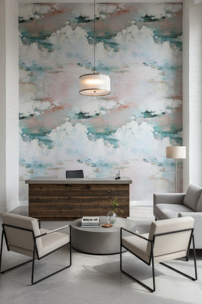 Soft Blue and Cream Cloudscape Wallpaper