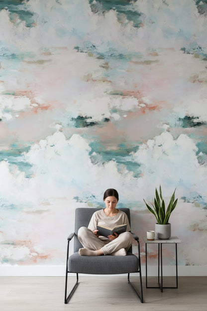 Soft Blue and Cream Cloudscape Wallpaper