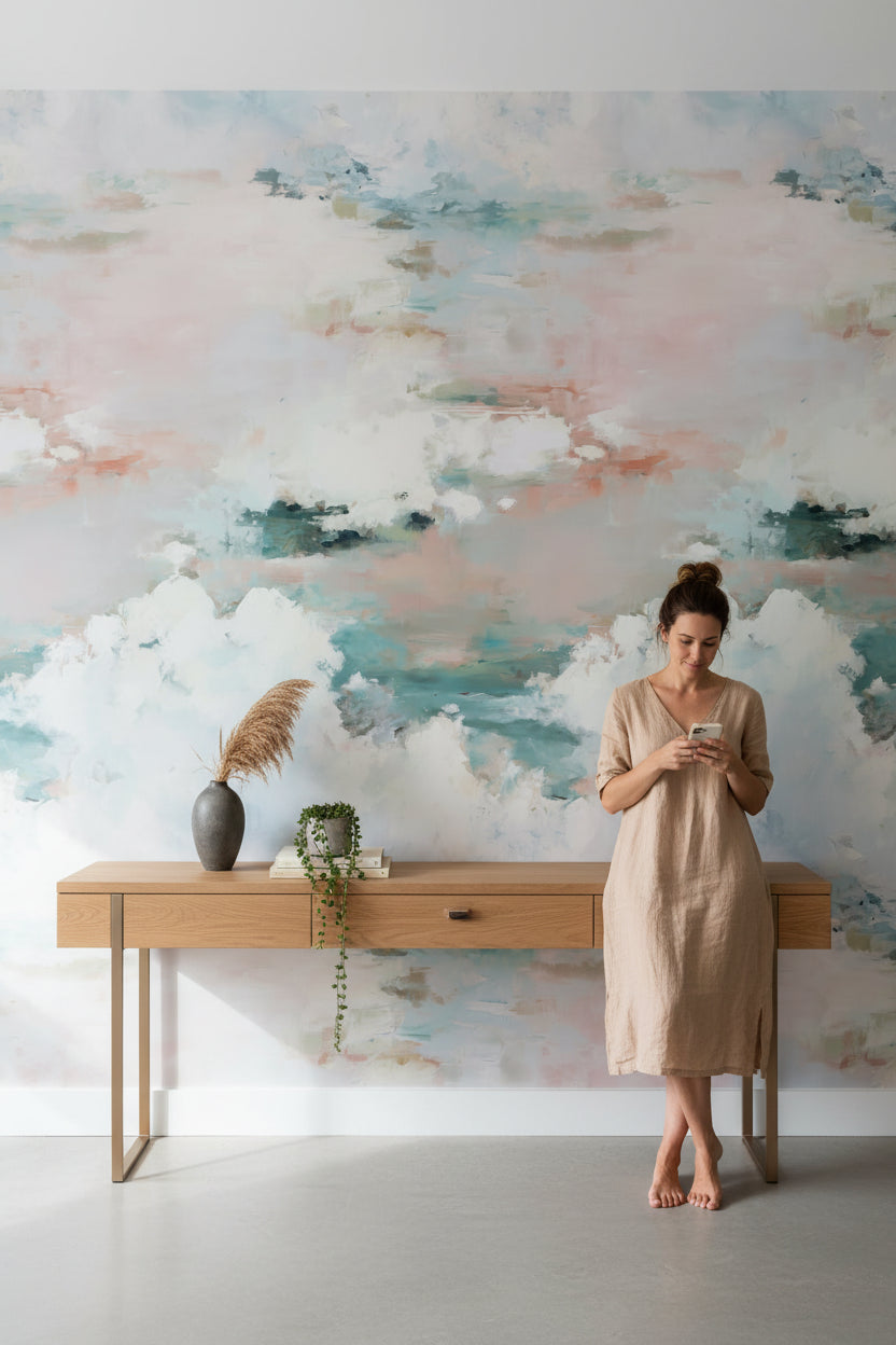 Soft Blue and Cream Cloudscape Wallpaper