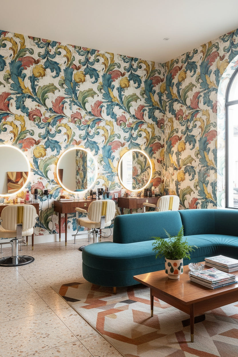 Multicolor Baroque Floral Swirl Wallpaper