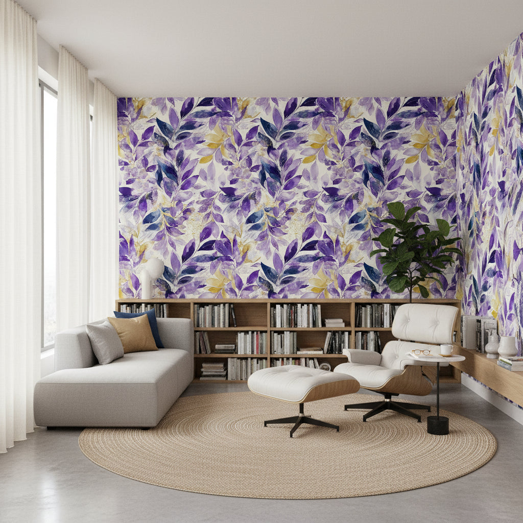 Abstract Floral Wallpaper Purple Modern Wall Double Roll