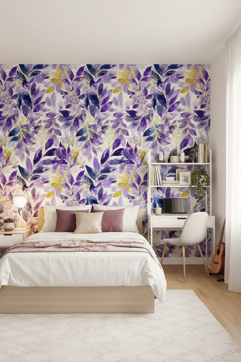 Abstract Floral Wallpaper Purple Modern Wall Double Roll