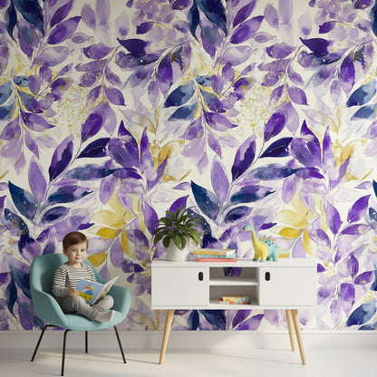 Vibrant Purple and Yellow Leaf Botanical Wallpaper