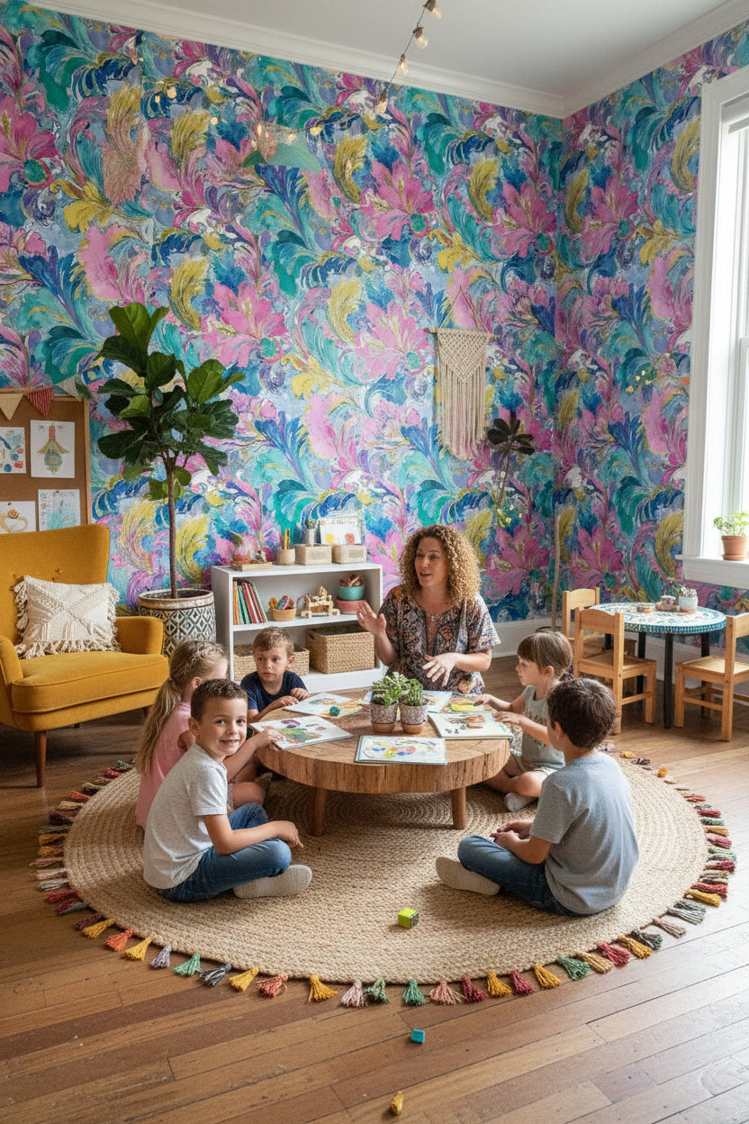 Floral Wallpaper Abstract Removable Vibrant Wall Double Roll