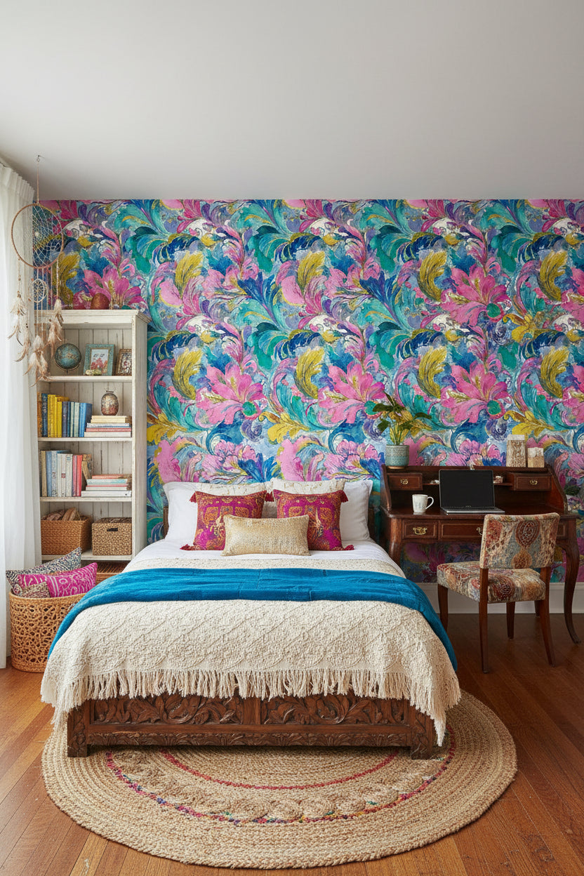 Floral Wallpaper Abstract Removable Vibrant Wall Double Roll