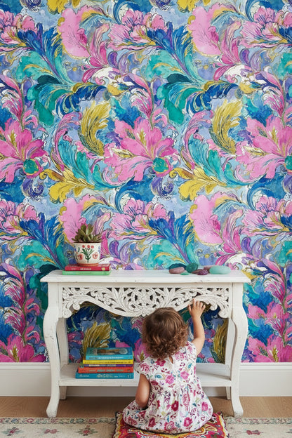 Vibrant Multicolor Large Floral Swirl Wallpaper