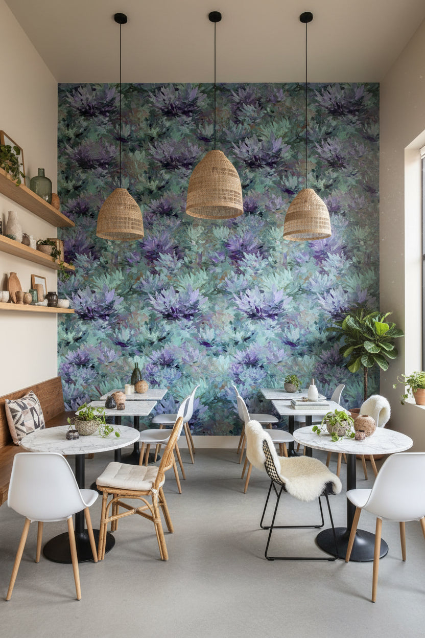 Lush Purple and Green Large Floral Wallpaper