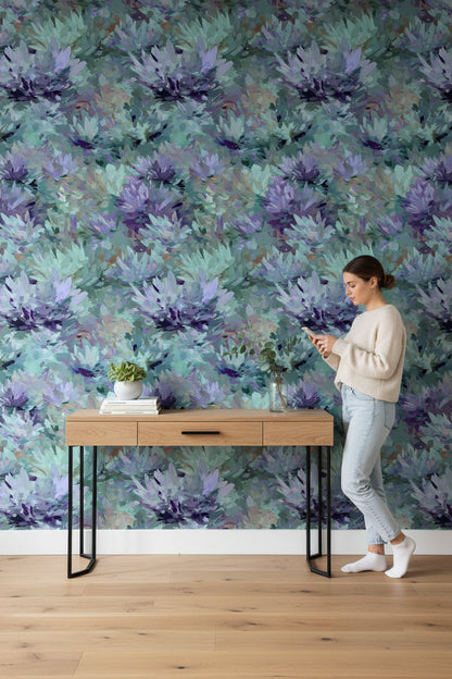 Lush Purple and Green Large Floral Wallpaper
