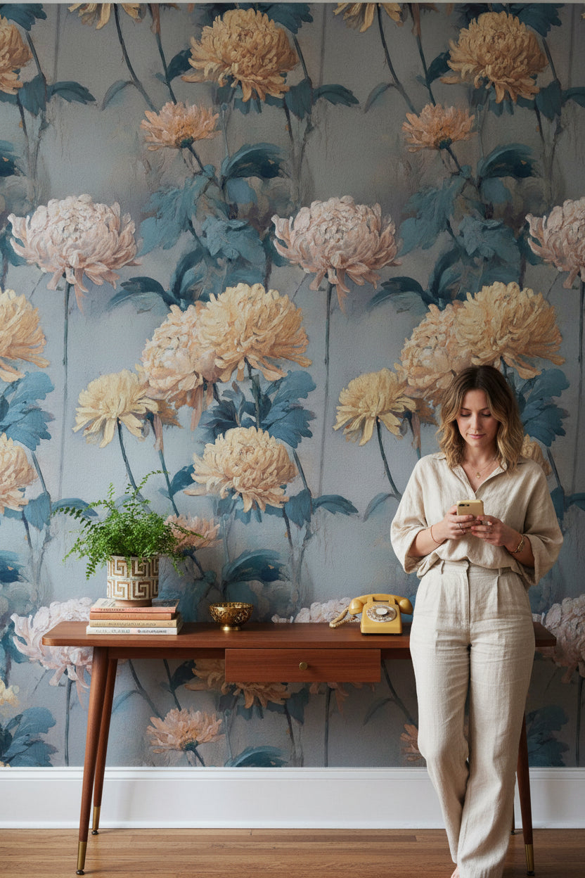 Floral Wallpaper Vintage Removable Beige Wall Double Roll