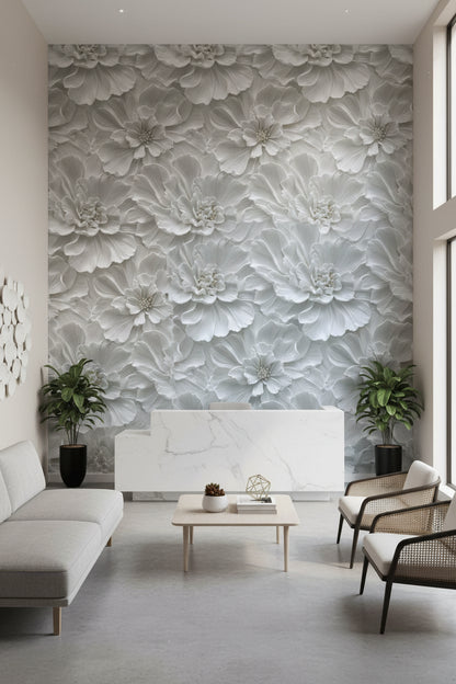 Ivory White Large Floral Texture Wallpaper