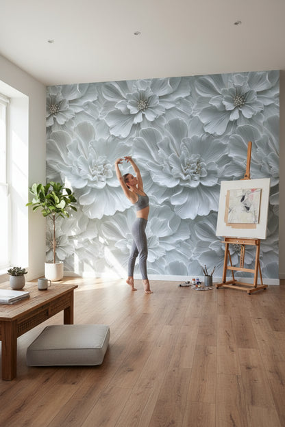 Ivory White Large Floral Texture Wallpaper