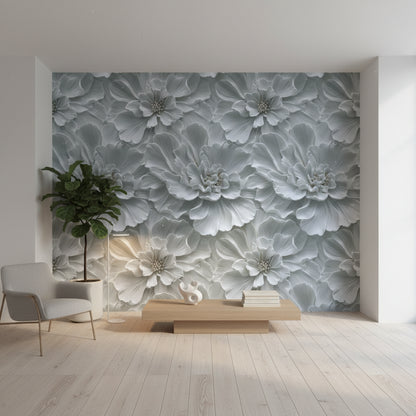Ivory White Large Floral Texture Wallpaper