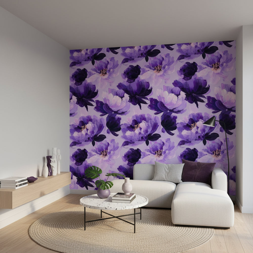 Floral Wallpaper Purple Artistic Wall Decor