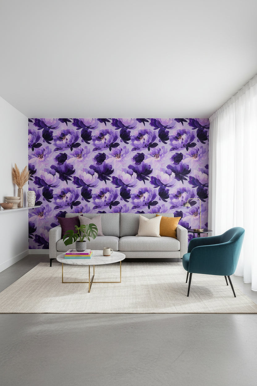 Vivid Purple Large Floral Wallpaper
