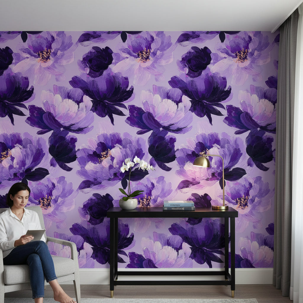 Floral Wallpaper Purple Artistic Wall Decor