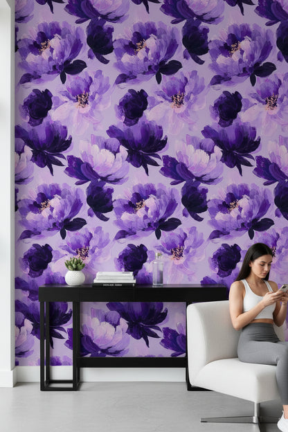 Vivid Purple Large Floral Wallpaper