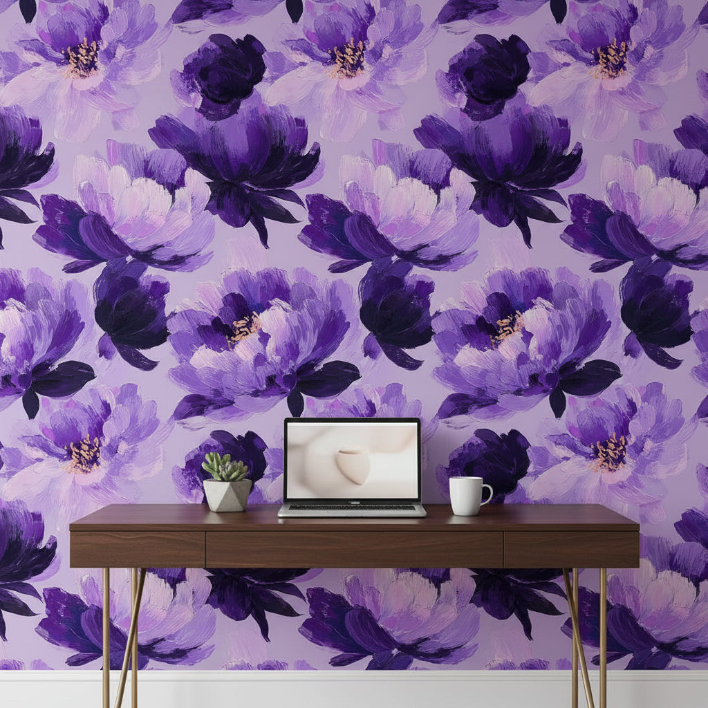 Vivid Purple Large Floral Wallpaper