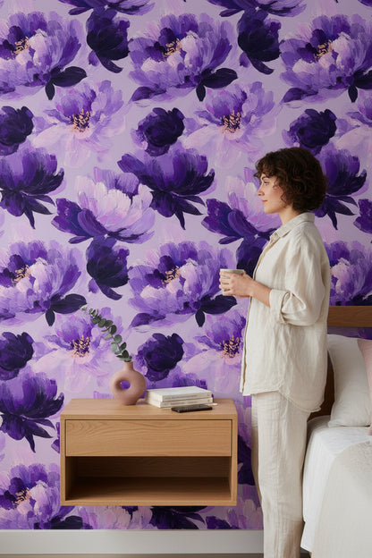 Vivid Purple Large Floral Wallpaper