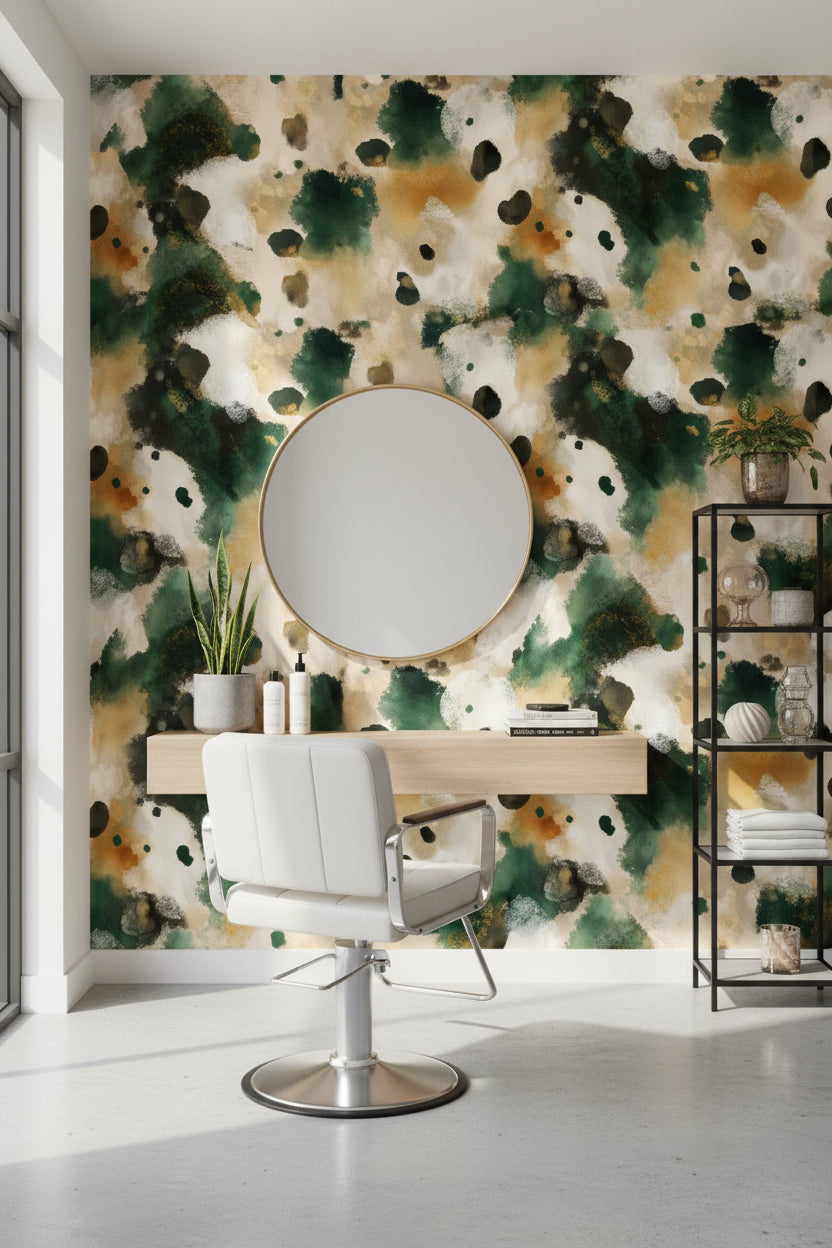 Beige and Forest Green Abstract Pattern Wallpaper
