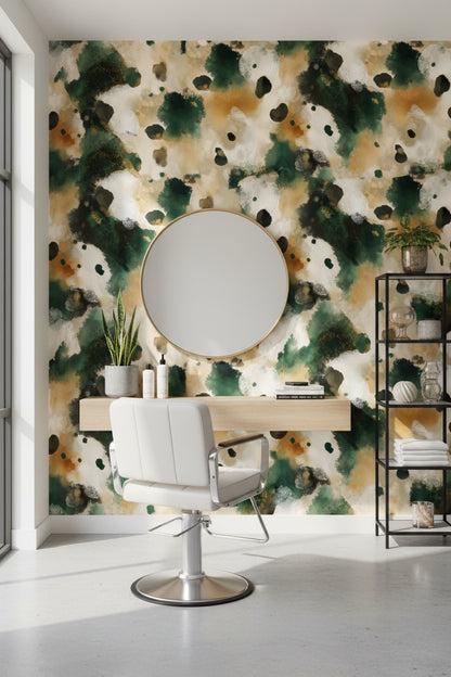 Beige and Forest Green Abstract Pattern Wallpaper