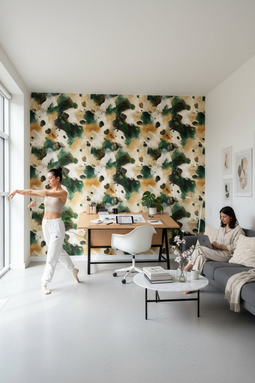 Abstract Camouflage Wallpaper Watercolor Organic Wall Mural