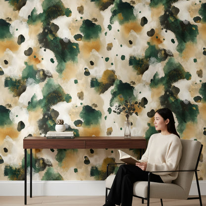 Beige and Forest Green Abstract Pattern Wallpaper