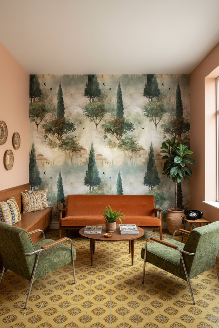 Shades Of Green Wallpaper Vintage Abstract Wall Mural