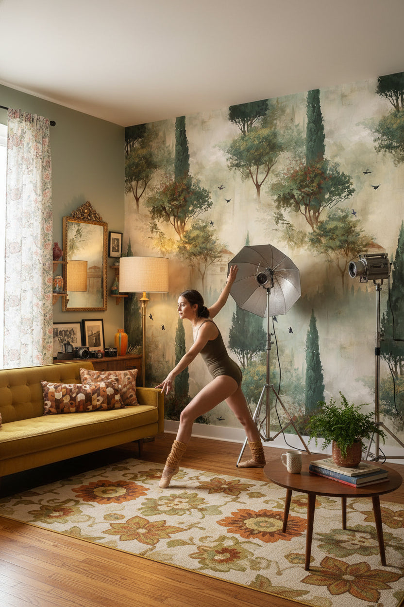 Shades Of Green Wallpaper Vintage Abstract Wall Mural