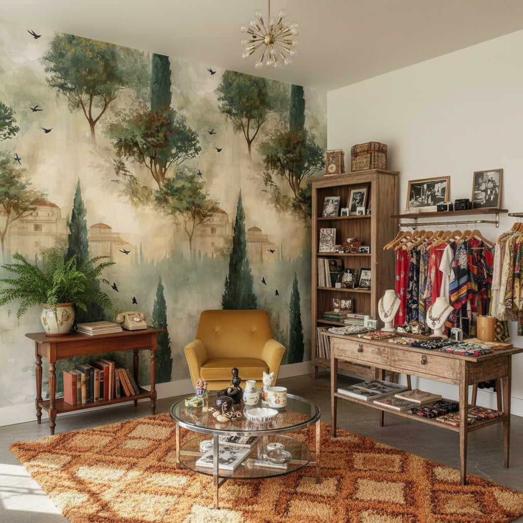 Shades Of Green Wallpaper Vintage Abstract Wall Mural