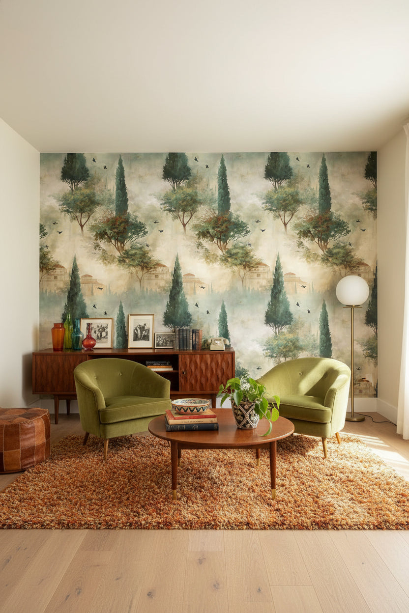 Shades Of Green Wallpaper Vintage Abstract Wall Mural